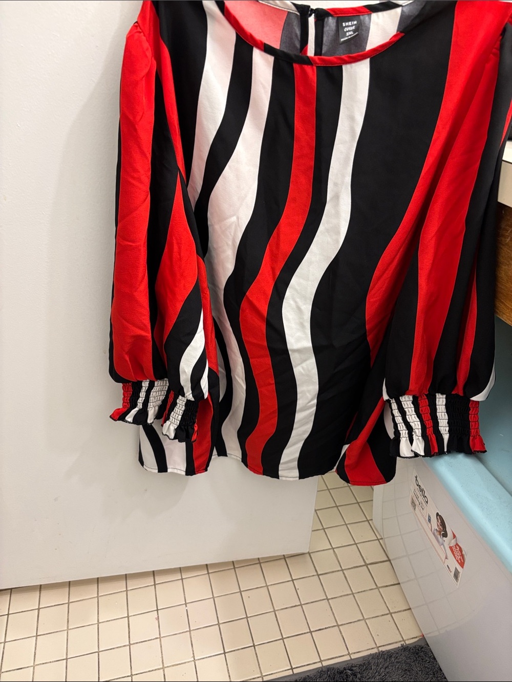 SHEIN Red Black White Wave-Stripe Blouse